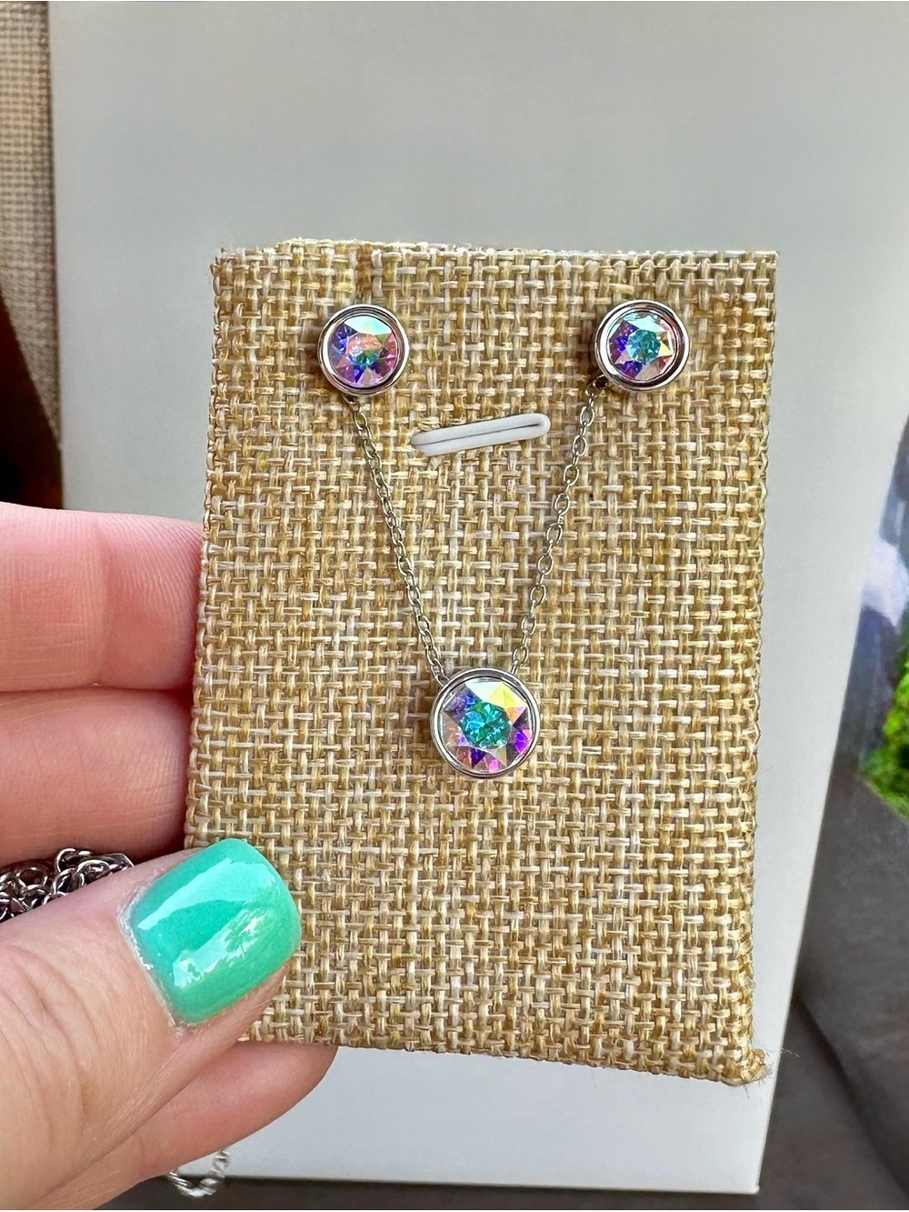 Touchstone Crystal Ice Necklace & Stud Set - Crystal AB- NIB